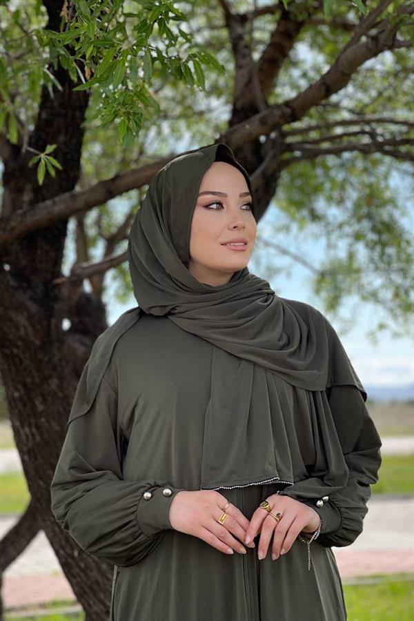 Sayra Shawl Kadın Haki Şallı Ferace SYR006
