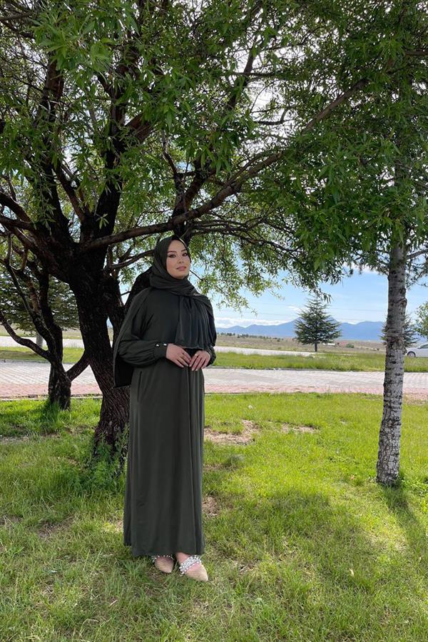Sayra Shawl Kadın Haki Şallı Ferace SYR006