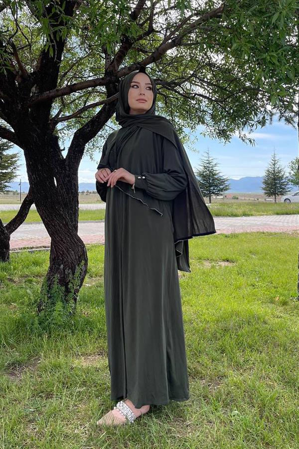 Sayra Shawl Kadın Haki Şallı Ferace SYR006
