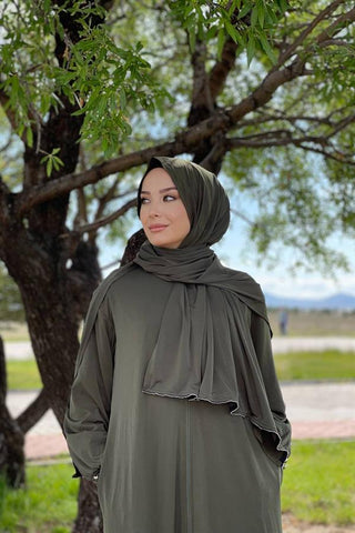Sayra Shawl Kadın Haki Şallı Ferace SYR006