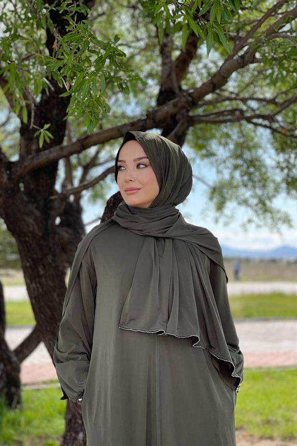 Sayra Shawl Kadın Haki Şallı Ferace SYR006