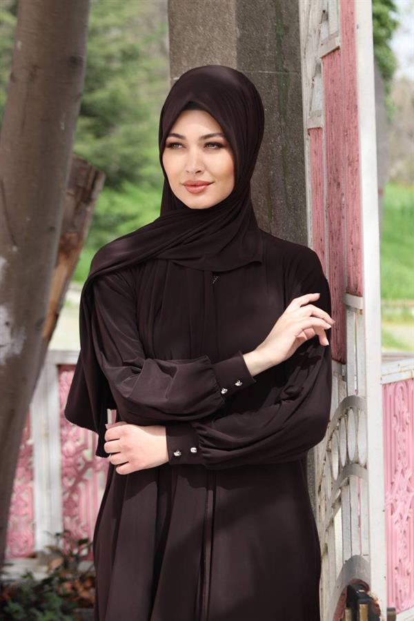 Sayra Shawl Kadın Kahverengi Şallı Ferace SYR006