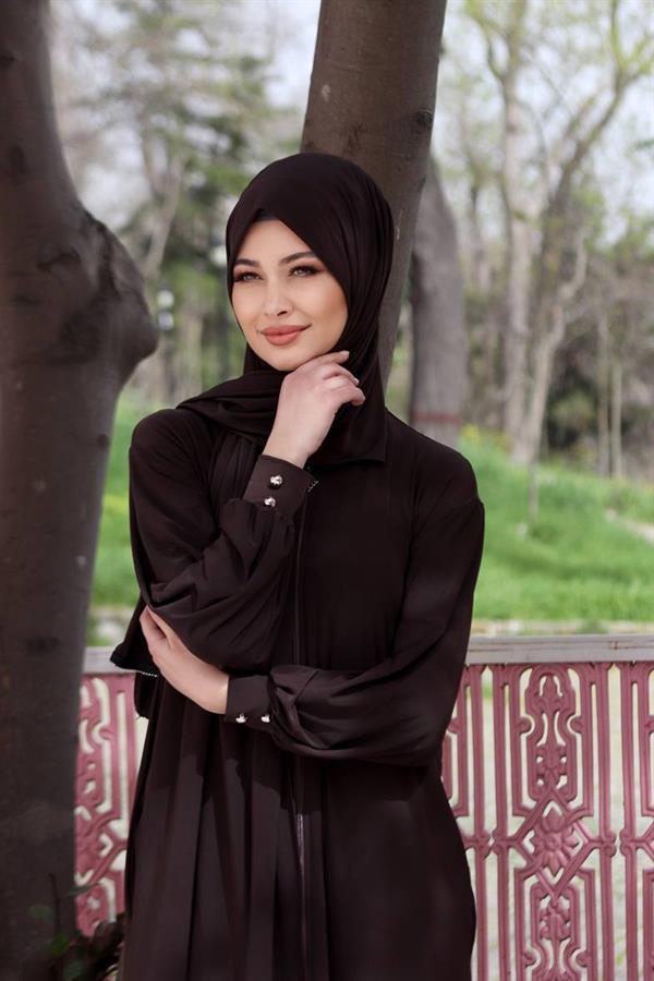 Sayra Shawl Kadın Kahverengi Şallı Ferace SYR006