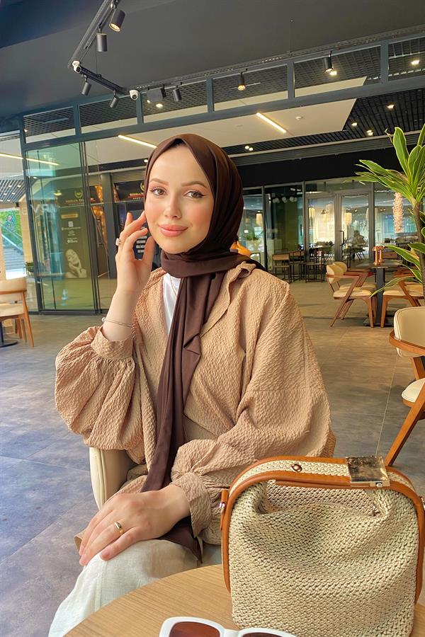 Sayra Shawl Kadın Kahverengi Sandy Kumaş Hazır Şal