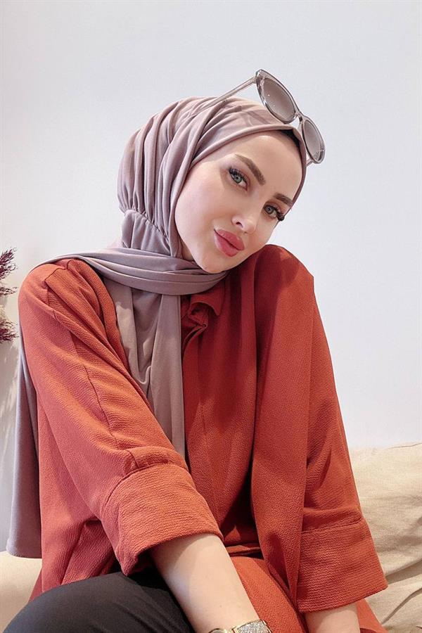 Sayra Shawl Kadın Karamel Likralı Kumaş Hazır Çıtçıtlı Şal SYR008