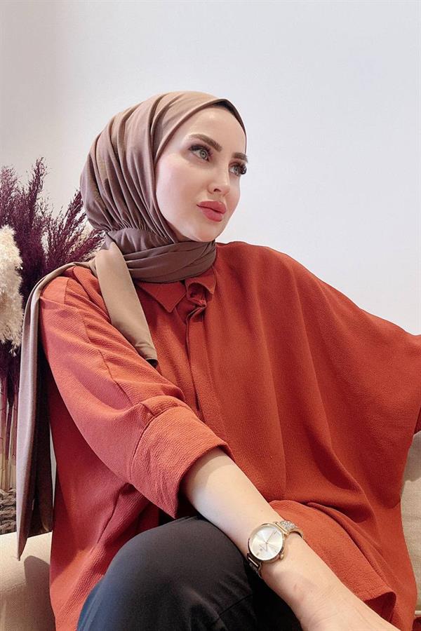 Sayra Shawl Kadın Karamel Likralı Kumaş Hazır Çıtçıtlı Şal SYR008