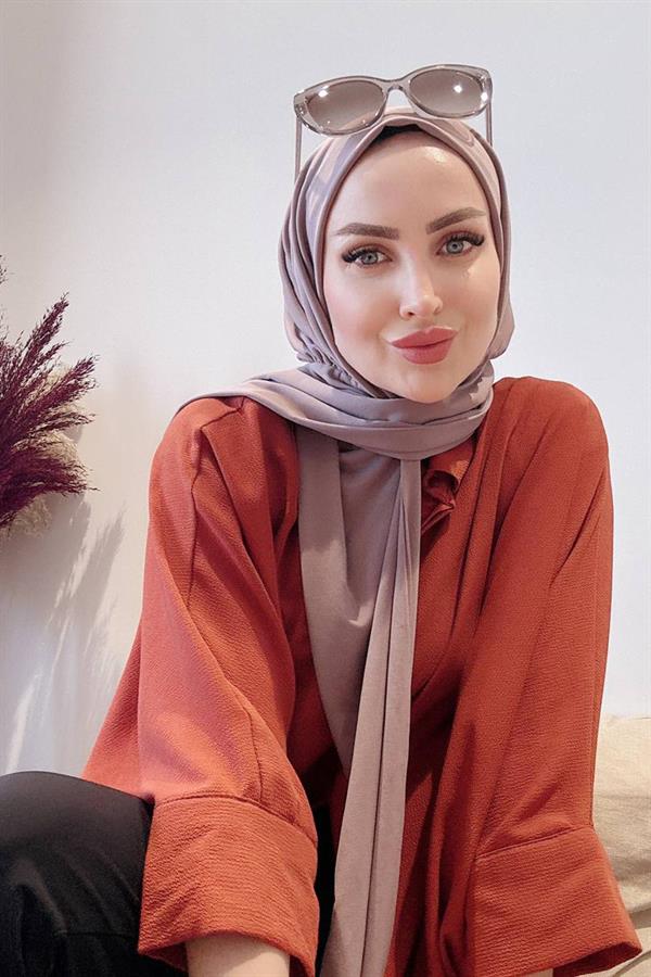Sayra Shawl Kadın Karamel Likralı Kumaş Hazır Çıtçıtlı Şal SYR008