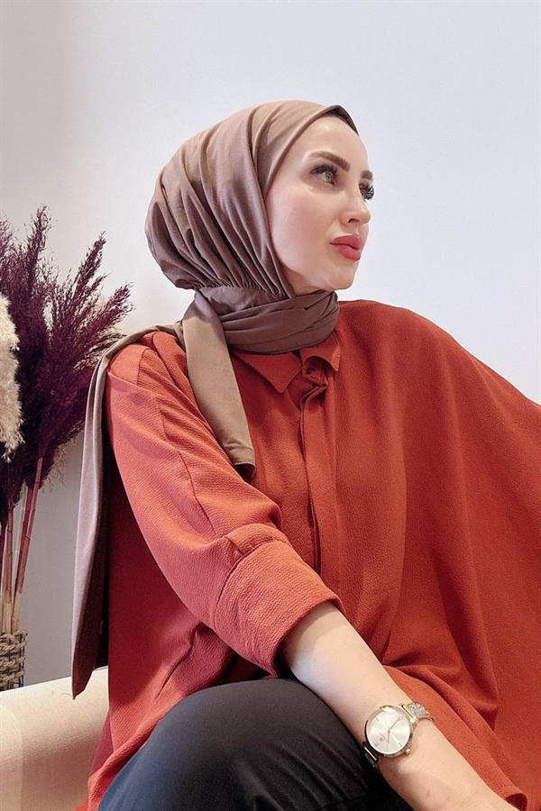 Sayra Shawl Kadın Karamel Likralı Kumaş Hazır Çıtçıtlı Şal SYR008