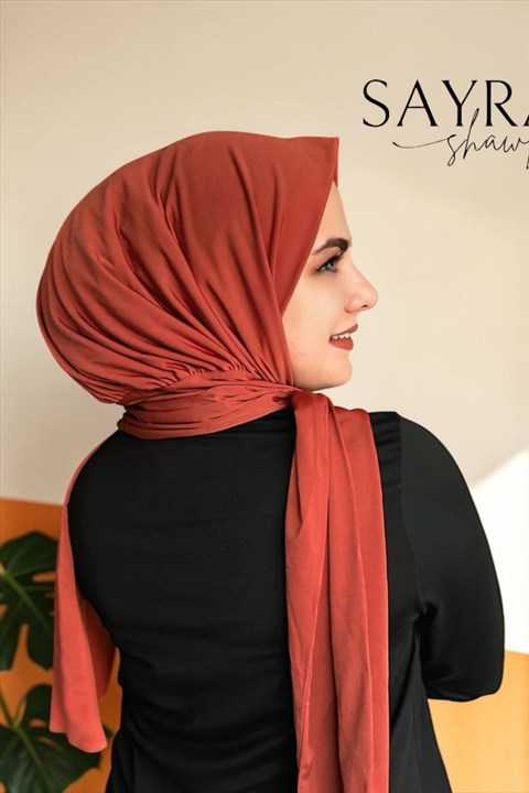 Sayra Shawl Kadın Kiremit Likralı Kumaş Hazır Çıtçıtlı Şal
