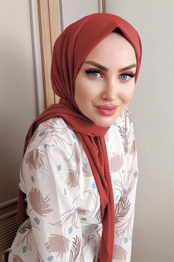 Sayra Shawl Kadın Kiremit Likralı Kumaş Hazır Çıtçıtlı Şal
