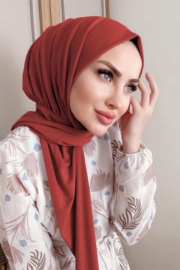 Sayra Shawl Kadın Kiremit Likralı Kumaş Hazır Çıtçıtlı Şal
