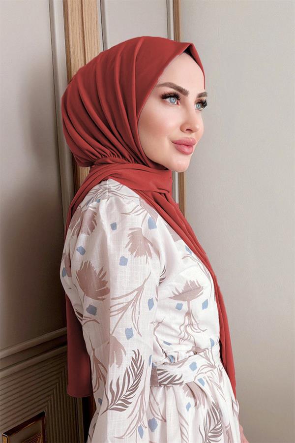 Sayra Shawl Kadın Kiremit Likralı Kumaş Hazır Çıtçıtlı Şal