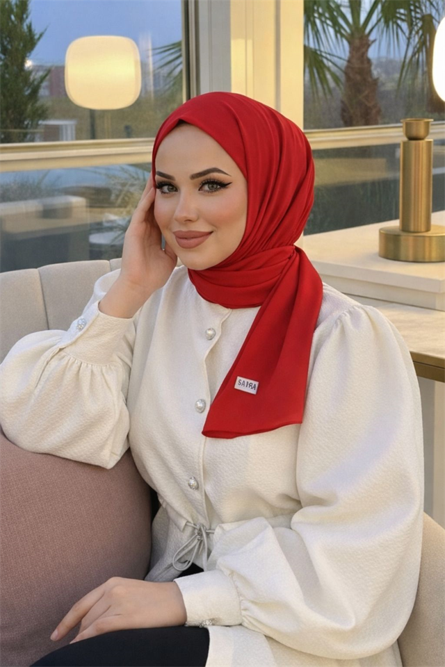 Sayra Shawl Kadın Kırmızı Çıtçıtlı Hazır Şal