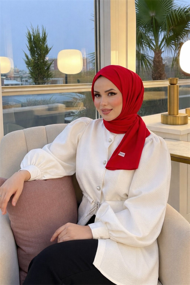 Sayra Shawl Kadın Kırmızı Çıtçıtlı Hazır Şal