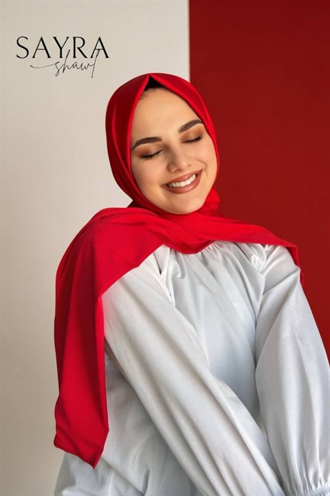 Sayra Shawl Kadın Kırmızı Çıtçıtlı Hazır Şal