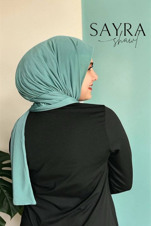Sayra Shawl Kadın Küf Yeşili Likralı Kumaş Hazır Çıtçıtlı Şal SYR008