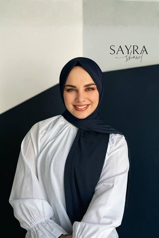 Sayra Shawl Kadın Lacivert Likralı Kumaş Hazır Çıtçıtlı Şal SYR008