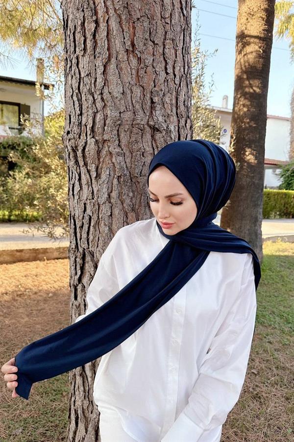 Sayra Shawl Kadın Lacivert Likralı Kumaş Hazır Çıtçıtlı Şal SYR008