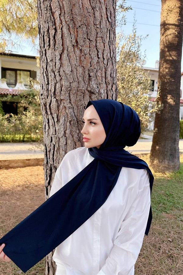 Sayra Shawl Kadın Lacivert Likralı Kumaş Hazır Çıtçıtlı Şal SYR008