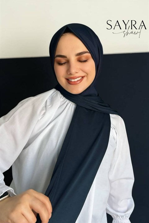 Sayra Shawl Kadın Lacivert Likralı Kumaş Hazır Çıtçıtlı Şal SYR008