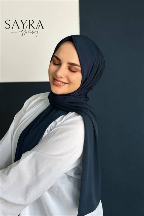 Sayra Shawl Kadın Lacivert Likralı Kumaş Hazır Çıtçıtlı Şal SYR008