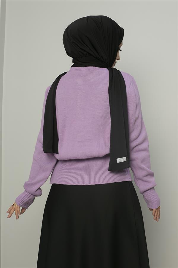 Sayra Shawl Kadın Lila Düğme Detaylı Triko Hırka