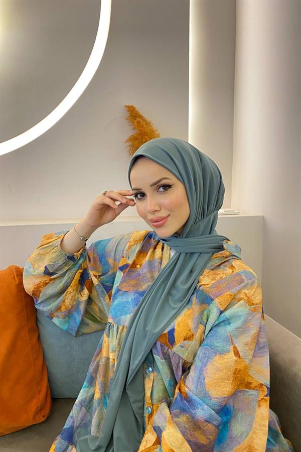 Sayra Shawl Kadın Küf Yeşili Çıtçıtlı Hazır Şal