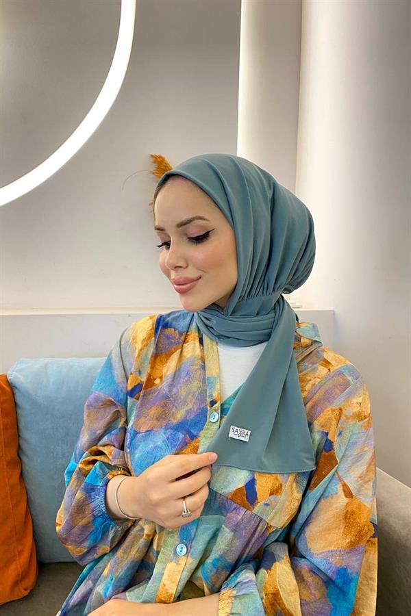 Sayra Shawl Kadın Küf Yeşili Çıtçıtlı Hazır Şal