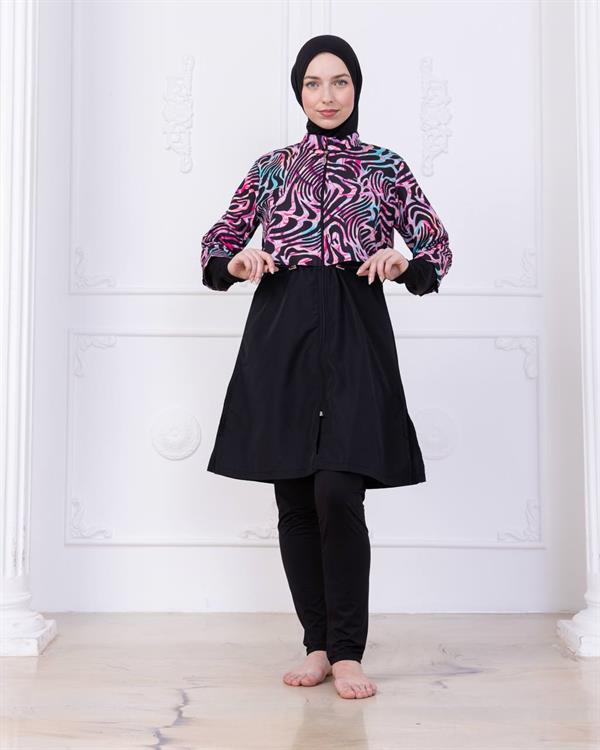Sayra Shawl Kadın Siyah Çok Renkli Tesettür Haşema Mayo