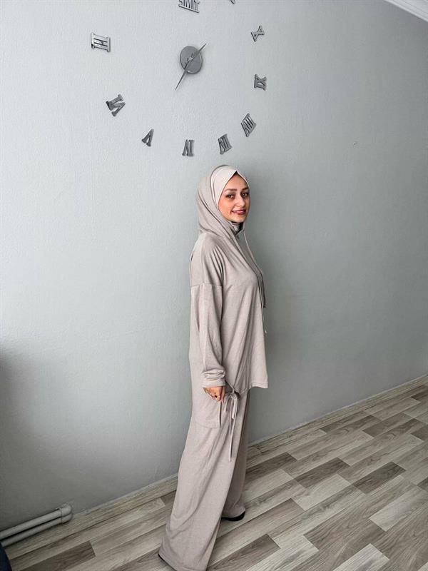 Sayra Shawl Kadın Siyah Kapüşonlu Büzgü Detaylı Alt Üst Takım