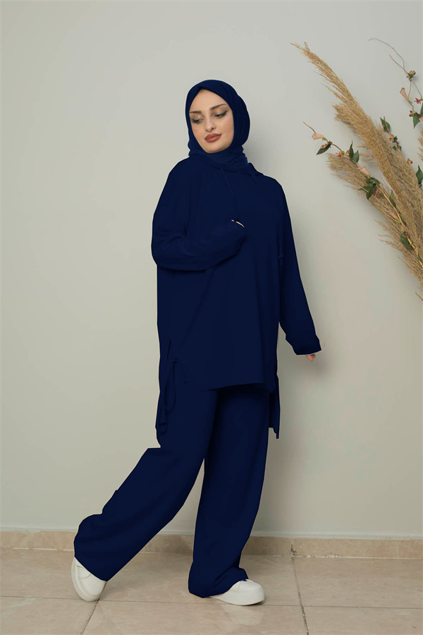 Sayra Shawl Kadın Siyah Kapüşonlu Büzgü Detaylı Alt Üst Takım