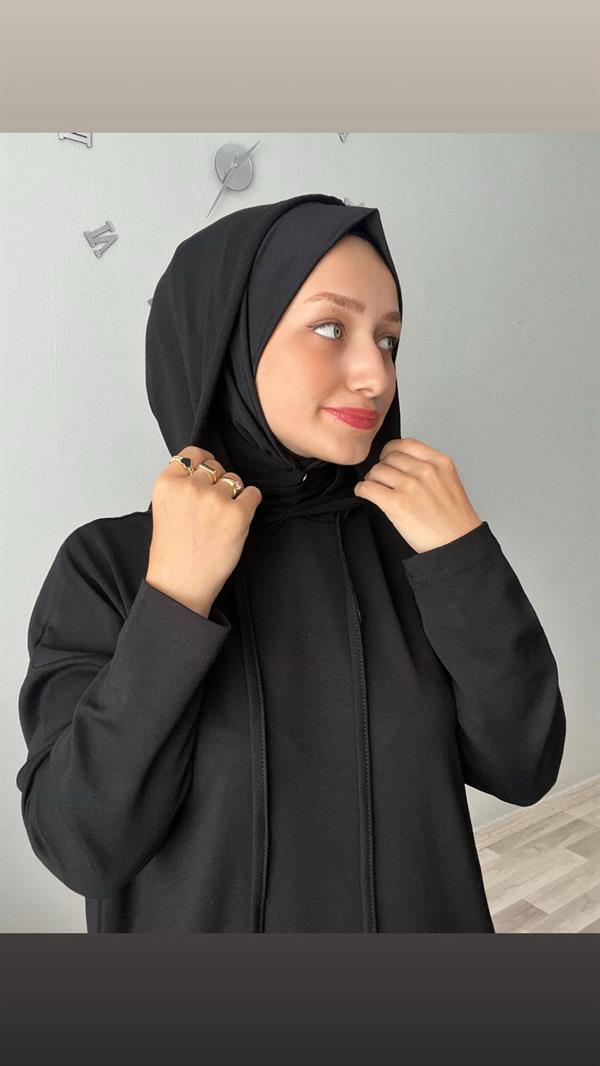 Sayra Shawl Kadın Siyah Kapüşonlu Büzgü Detaylı Alt Üst Takım