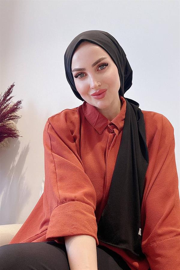Sayra Shawl Kadın Siyah Likralı Kumaş Hazır Çıtçıtlı Şal SYR008