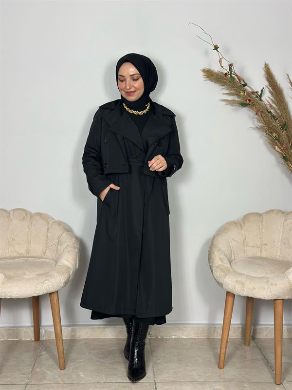 Sayra Shawl Kadın Siyah Trençkot