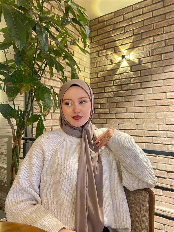 Sayra Shawl Kadın Vizon Çıtçıtlı Hazır Şal