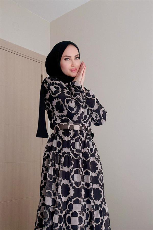 Sayra Shawl Kadın Yeni Sezon Desenli Tesettür Elbise