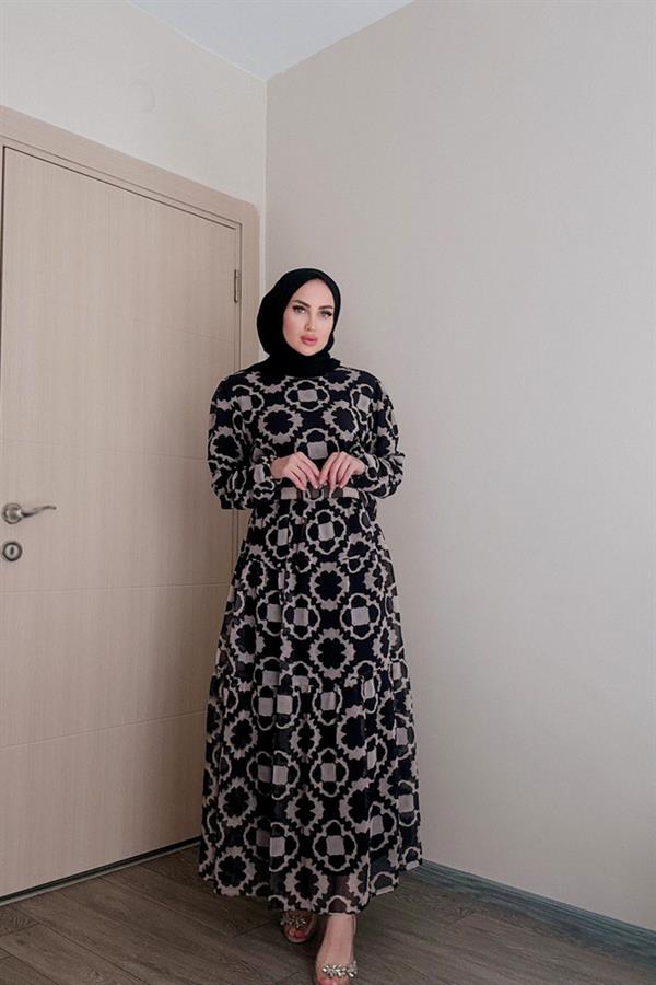 Sayra Shawl Kadın Yeni Sezon Desenli Tesettür Elbise