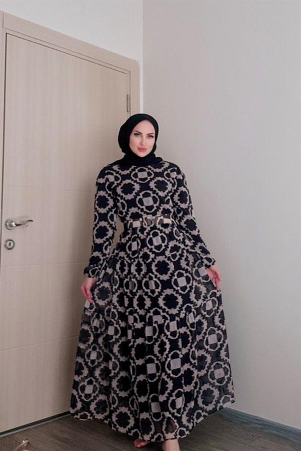 Sayra Shawl Kadın Yeni Sezon Desenli Tesettür Elbise