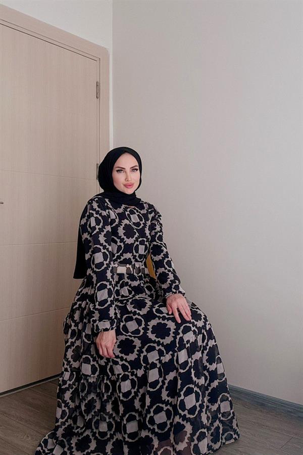 Sayra Shawl Kadın Yeni Sezon Desenli Tesettür Elbise
