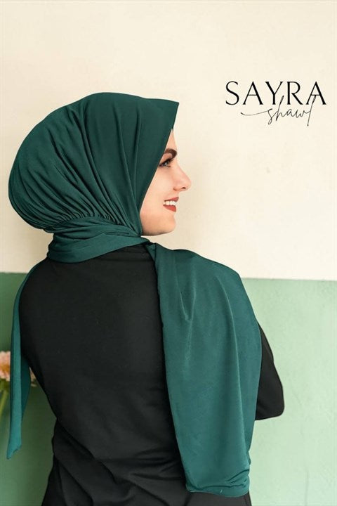 Sayra Shawl Kadın Zümrüt Yeşili Likralı Kumaş Hazır Çıtçıtlı Şal
