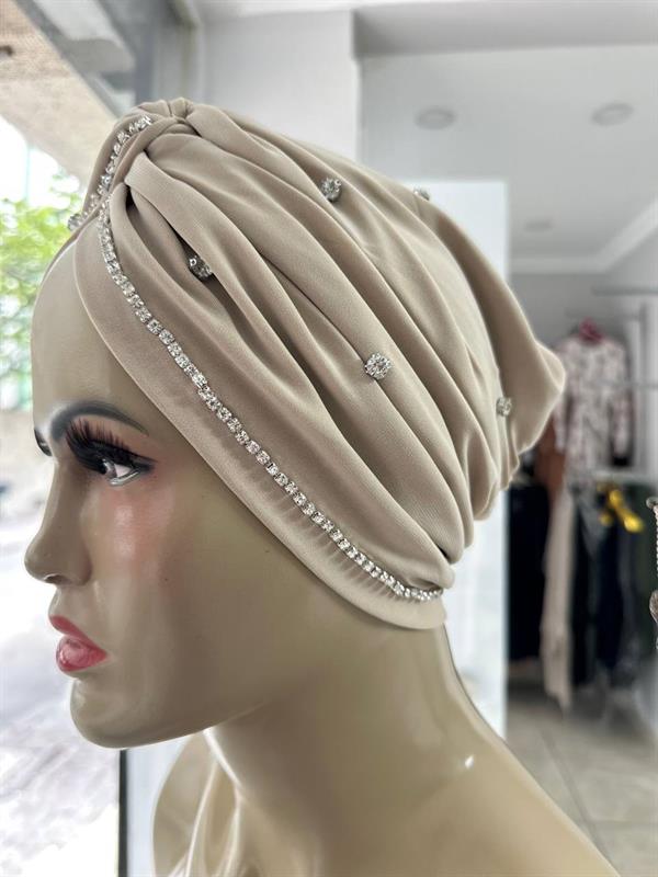 Sayra Shawl Kadın Taşlı Bone Bej