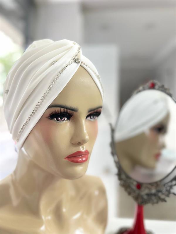 Sayra Shawl Kadın Taşlı Bone Beyaz
