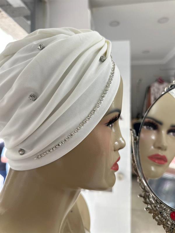 Sayra Shawl Kadın Taşlı Bone Beyaz