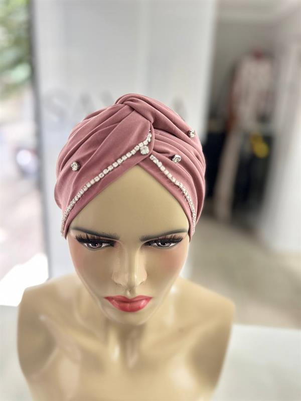 Sayra Shawl Kadın Taşlı Bone Gül Kurusu