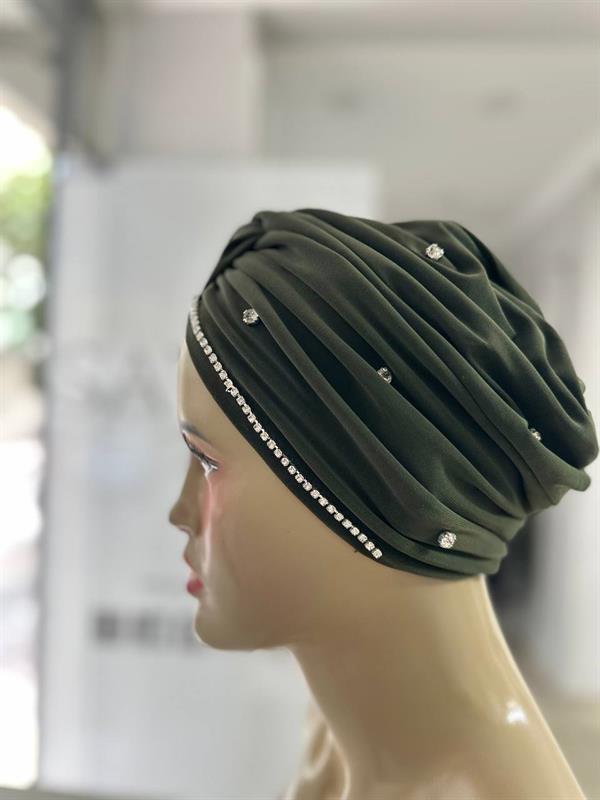Sayra Shawl Kadın Taşlı Bone Haki Yeşili