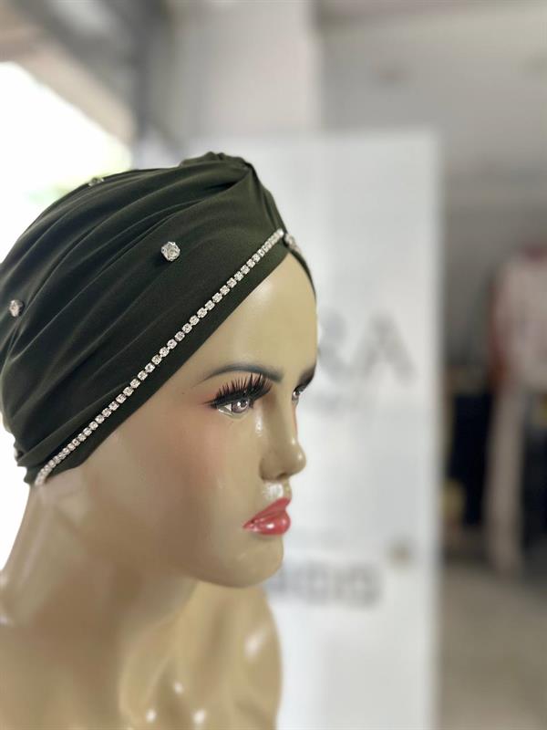 Sayra Shawl Kadın Taşlı Bone Haki Yeşili