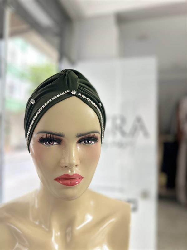Sayra Shawl Kadın Taşlı Bone Haki Yeşili