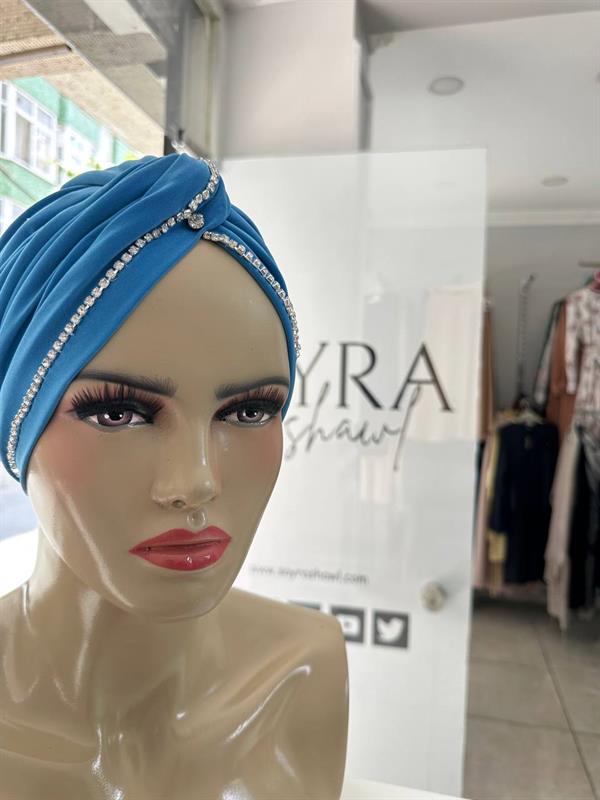 Sayra Shawl Kadın Taşlı Bone Mavi