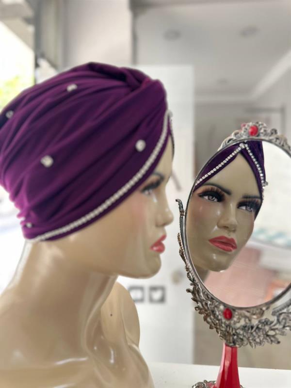 Sayra Shawl Kadın Taşlı Bone Mürdüm