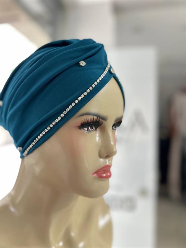 Sayra Shawl Kadın Taşlı Bone Petrol